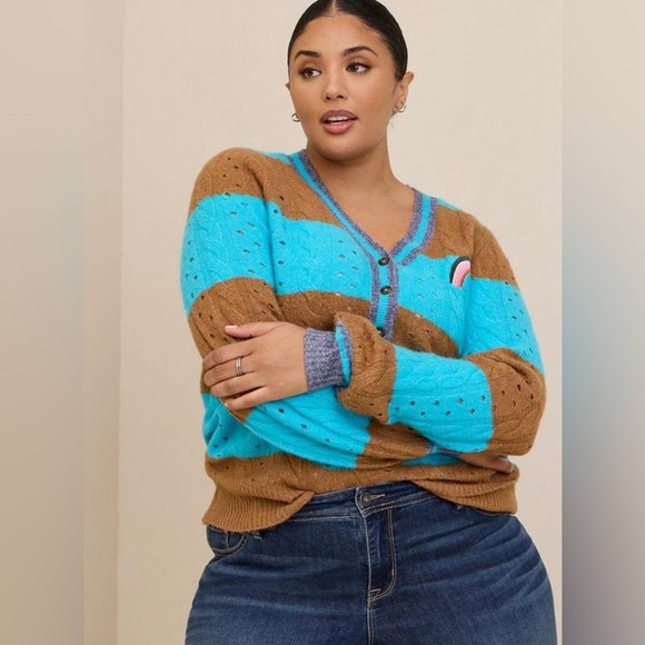 Torrid Vegan Cashmere Pullover Henley Sweater Striped Size 2x NWT Brand New - Picture 1 of 9